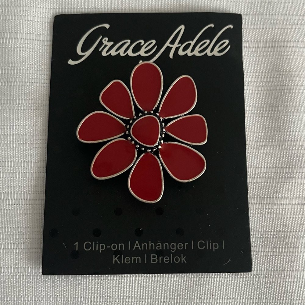 Grace Adele Red Enamel Flower Bag Clip